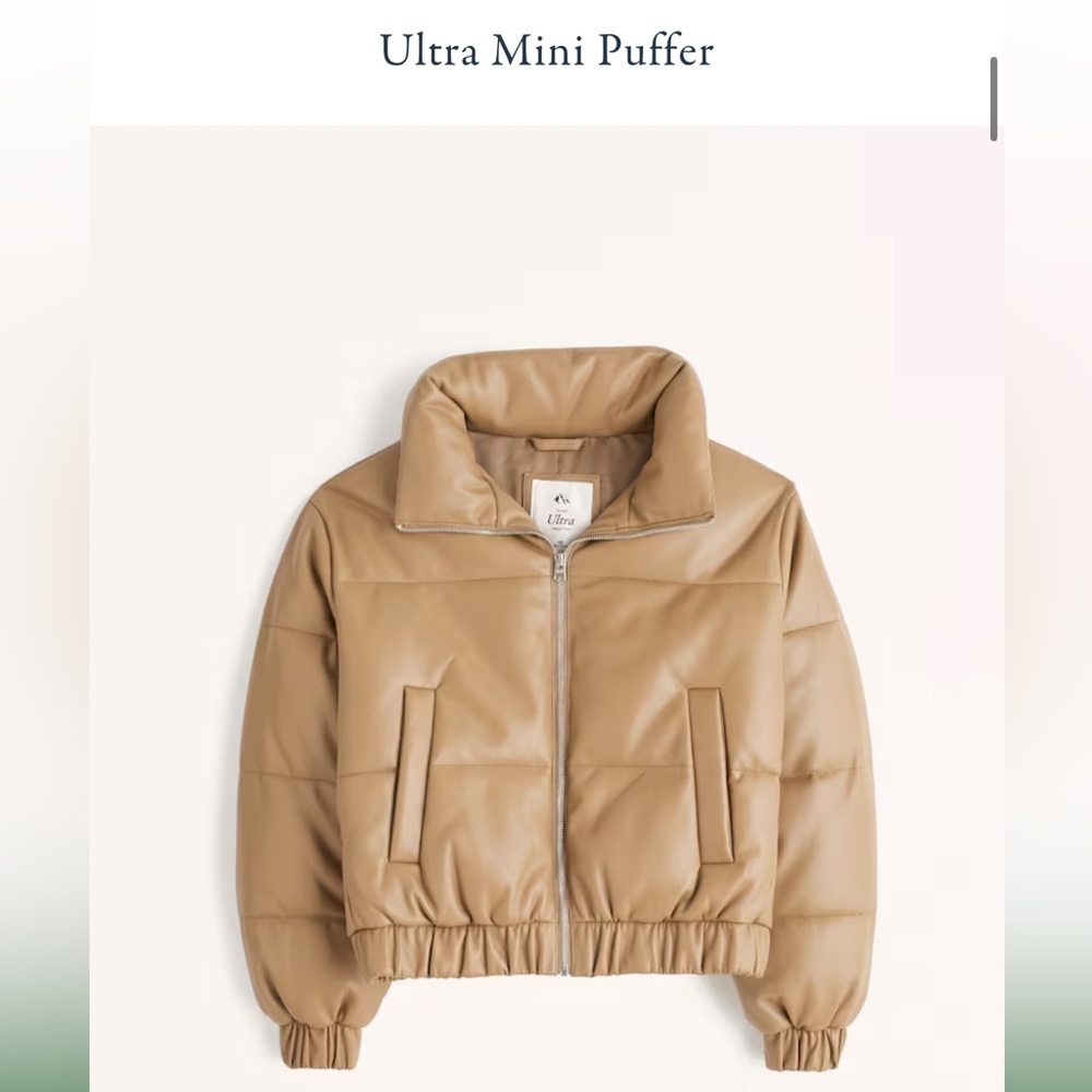 Abercrombie brown leather ultra mini puffer jacket XXL